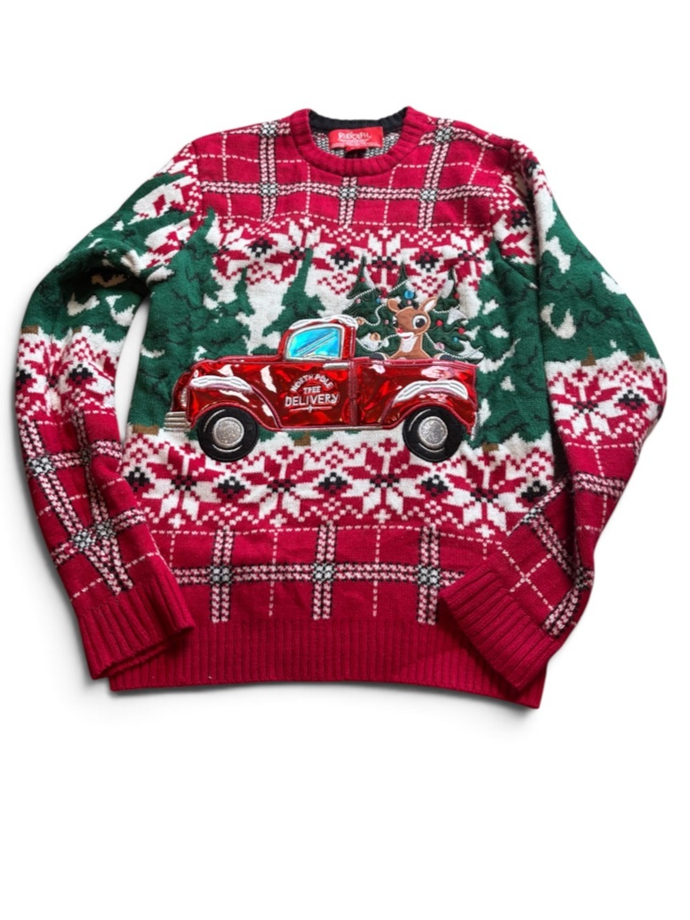 Rudolph Red Nosed Reindeer Red Truck Fair Isle Sweater Small Christmas Ugly